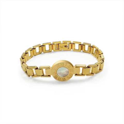 Wholesale Roman Numeral Dial Couple Shell Steel 18K Gold Plated Pvd Plating Bracelet