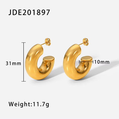 Punk Style Gold Plated Stainless Steel Thick Hollow Hoop Earrings Wide Tube Chunky Ear Cuff for Women