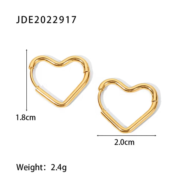 18K Gold Plated Stainless Steel Simple Heart Design Dainty Hoop Earrings Non Tarnish for Woman