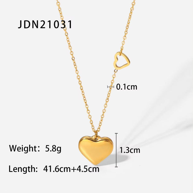 Cute 18K Gold Plated Stainless Steel Double Heart Pendant Necklace Women'S Love Pendant Waterproof Necklace