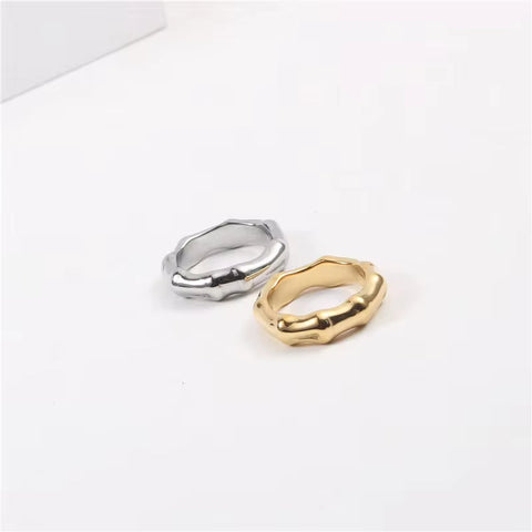 18K Gold Plated Wholesale Waterproof&No Fade Stylish Chunky Bamboo Rings Stainless Steel Finger Rings Trendy for Women