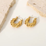 INS Popular Statement 18K Gold Plated Twisted Circle Stainless Steel Hoop Earrings for Women