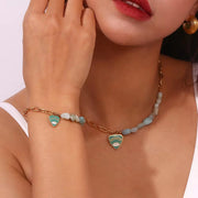 Splicing Amazonite Evil Eye Jewelry Gold Plated Charm Necklace Gold Plated Gemstone Jewelry Stainless Steel