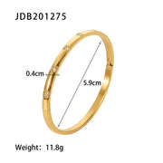 Waterproof Simple Stainless Steel Oval Cubic Zircon Gold Open Cuff Bracelet Bangle for Girls