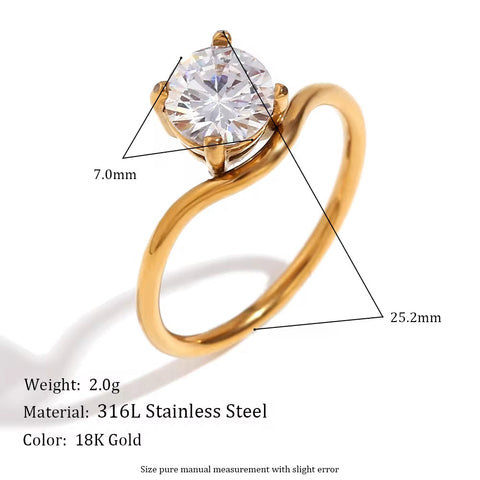 Elegant Shining Zircon Engagement Ring Dainty Gold Plated Jewelry Waterproof Stainless Steel Rings