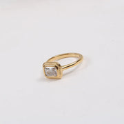 18K Gold Plated Tarnish Free Stainless Steel White Square Zircon Vintage Style Ring Inoxidable for Women