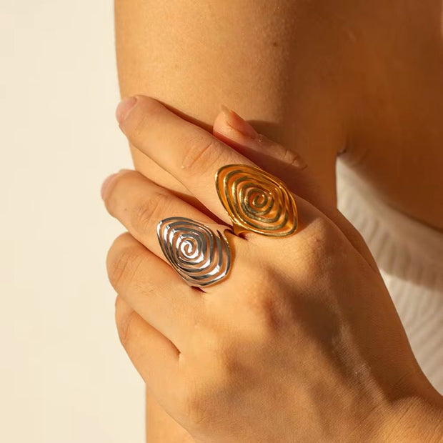 Geometric Jewelry Stainless Steel Ring Girls 18K Gold Plated Thin Lines Hollow Spiral Stacking Rings