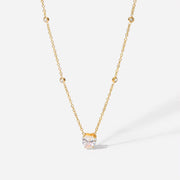 Romantic White Heart-Shaped Zircon Pendant Necklace Stainless Steel Gold Plated Thin Chain