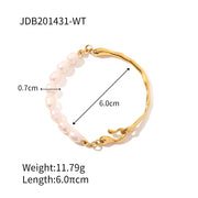 Charm Stainless Steel 18K Gold Plated Jewelry Splicing Bangle Fresh Waterpearl Pearl Bangles for Women