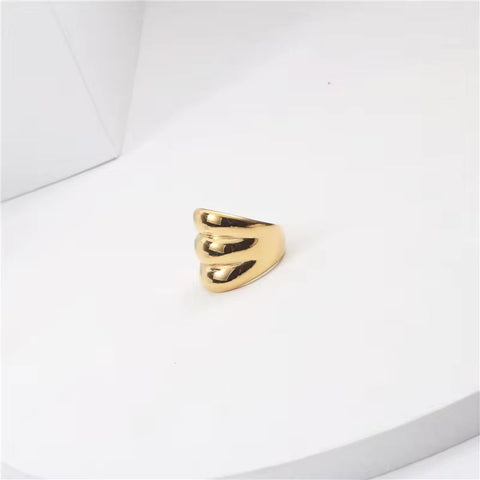 Simple Luxury Women Lady Jewelry 18K Gold Plated Stainless Steel Statement Ring