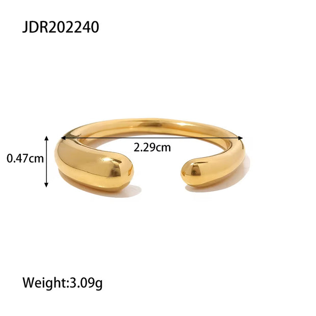 Dainty Irregular Waterdrop Style 18K Gold Plated Stainless Steel Opening Ring for Women