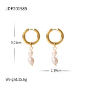 Fashion Jewelry Stainless Steel Wave CC Hoop Earring 18K Gold Plated Freshwater Pearl Drop Earring