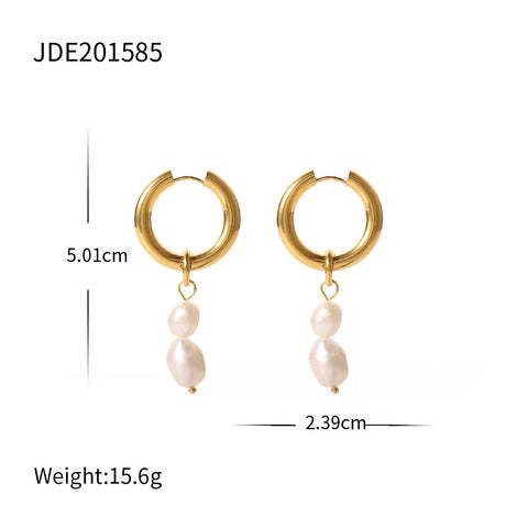 Fashion Jewelry Stainless Steel Wave CC Hoop Earring 18K Gold Plated Freshwater Pearl Drop Earring