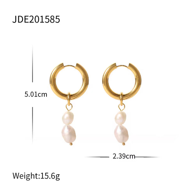 Fashion Jewelry Stainless Steel Wave CC Hoop Earring 18K Gold Plated Freshwater Pearl Drop Earring