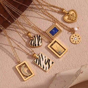 Wholesale Fashion Gold Plated Necklace Set Tarnish Free Jewelry Enamel Stainless Steel Pendant Necklace