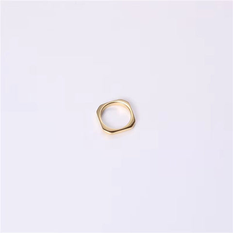 New Trendy Minimalist Non Tarnish 18K Gold Plated Stainless Steel Irregular Hexagon Square Rings Women