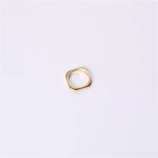 New Trendy Minimalist Non Tarnish 18K Gold Plated Stainless Steel Irregular Hexagon Square Rings Women