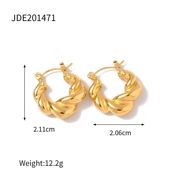 High Luxury Show 18K Gold Plated Stainless Steel Earrings Jewelry Twist Braided Thick Hoop Earrings