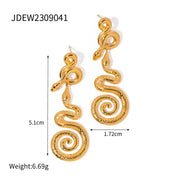 Hot Sell Gold Plated Stainless Steel Geometric Spiral Stud Earrings and Rings Sets for Women Jewelry