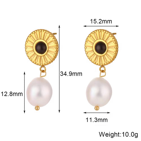 Trending Products 2023 New Arrivals Sunflower Shape Fresh Water Pearl Drop Earring Gold Plated Stainless Steel Opal Earrings