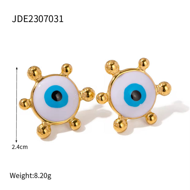 Devil Eye  Design Earrings Rings 18K Gold Plated Stainless Steel Waterproof Eyes Shape Personalized Jewelry Set