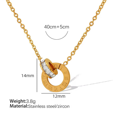 JEWELRY XL91 China Wholesale Double Ring Necklace with Diamonds Stainless Steel Jewelry 18K Gold Plated