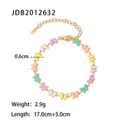 Charm 18K Gold Stainless Steel Dripping Oil Jewelry Gift Colorful Enamel Butterfly Chain Bracelet