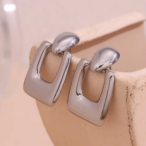 Bold Statement Earrings Hollow Square Drop Earrings Gold Plated Stud Earrings Stainless Steel Jewelry