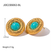 Waterproof Stainless Steel Vortex Texture Cat Eye Stone Earring Turquoise Pearl Ring Circle Luxury Necklaces