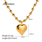 18K Gold PVD Stainless Steel Heart Shaped Beaded Bracelets Necklace for Women Fashion Jewelry