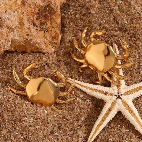 Dainty Crab Stud Earrings for Women Waterproof Jewelry Gold Plated Christmas Earrings