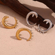 Crystal Rhinestone Jewelry Crescent Star Stud Earrings Gold Plated Jewelry Gifts for Women Titanium Jewelry