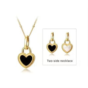 18K Gold Plated Double-Sided Jewelry Stainless Steel Black White Signet Lock Heart Necklace