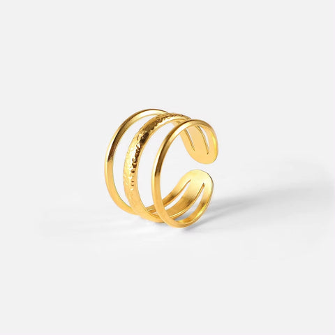 18K Gold Rings for Women Minimalism Stainless Steel Geometric Three Layered Line Open Rings