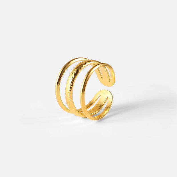 18K Gold Rings for Women Minimalism Stainless Steel Geometric Three Layered Line Open Rings