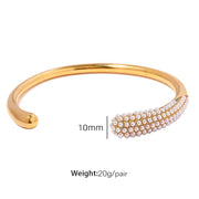 JEWELRY SZ25-6 Fashion Colorful Rhinestone Bracelet Senior Sense Imitation Pearl Bangle Stainless Steel Plated 18K Gold