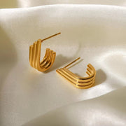 18K Gold Plated Three Layers Pipe Organ U Shape Stainless Steel Stud Earrings for Ladies Gift