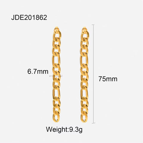 High Polished Stainless Steel 18K Gold Metal Women Jewelry Statement Party Long Figaro Chain Drop Earrings Women