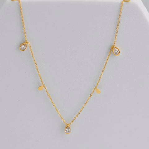 18K Pvd Gold Plated Water Drop Zirconia Dot Triangle Square Pendant Necklace Stainless Steel Tarnish Free Jewelry FJN0171N