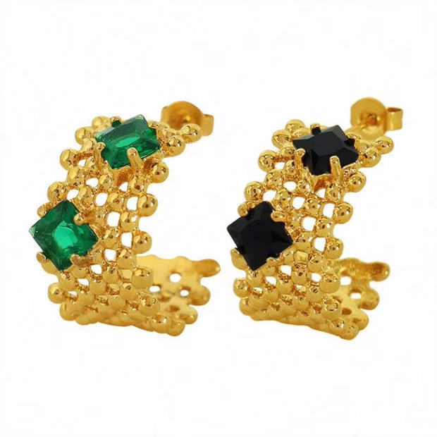 JEWELRY Eh151The Newest Braided and Diamond Encrusted Stainless Steel Earrings with No Discolouration18K Gold