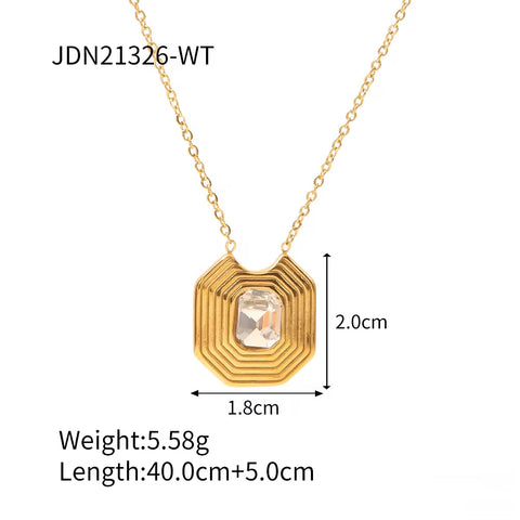 Waterproof Stainless Steel White Zircon Necklace Pyramidal Shape Inlaid Green Zircon Earring Necklace