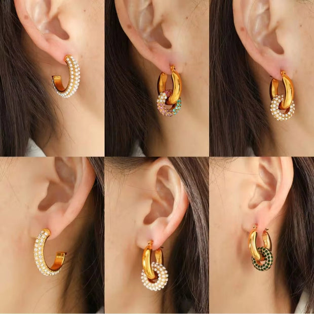 JEWELRY Exaggerated Geometric Circle Jewelry with Diamonds Circle Dangles Stainless Steel Gold Plated Earrings