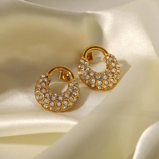 Full Cubic Zircon Lock Shiny 18K Gold Plated Stainless Steel Hoop Earrings Women Jewelry