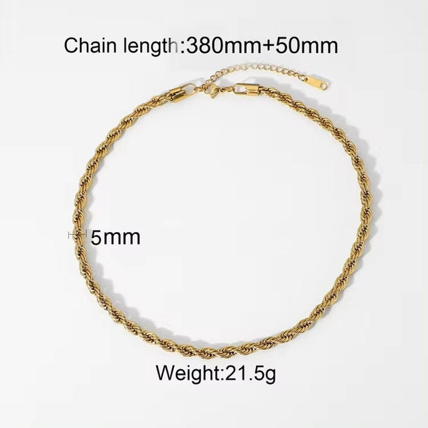 Chunky Twisted Miani Cuban Chain Chocker 18K Gold PVD Plated Stainless Steel Necklace Snake Rope Chain for Men Women Hip Pop