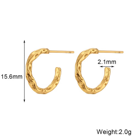 Ins Hot Hammered Texture Hoop Earring 18K Gold Plated Stainless Steel Statement Earrings Women Jewelry