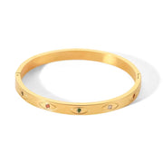 Fashion 18K Gold Plated round Colorful Zirconia Eye Design Stainless Steel Bangles for Gift