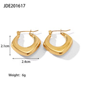 18K PVD Gold Plated Stainless Steel Geometric Hollow Rhombus Waterproof Hoop Earrings for Women