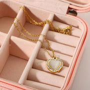 Custom Opal Natural Stone Jewelry Stainless Steel Necklace 18K Gold Plated Clavicle Chain Zircon Peach Heart Pendant Necklaces