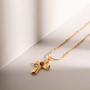 Religious Stainless Steel Necklaces Gold Plated Texture Hammer Tiger'S Eye Cross Pendant Necklace