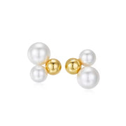 French 14K Gold Plated Stainless Steel Shell Pearl Ball Stud Earrings Hip Hop Styles for Girls